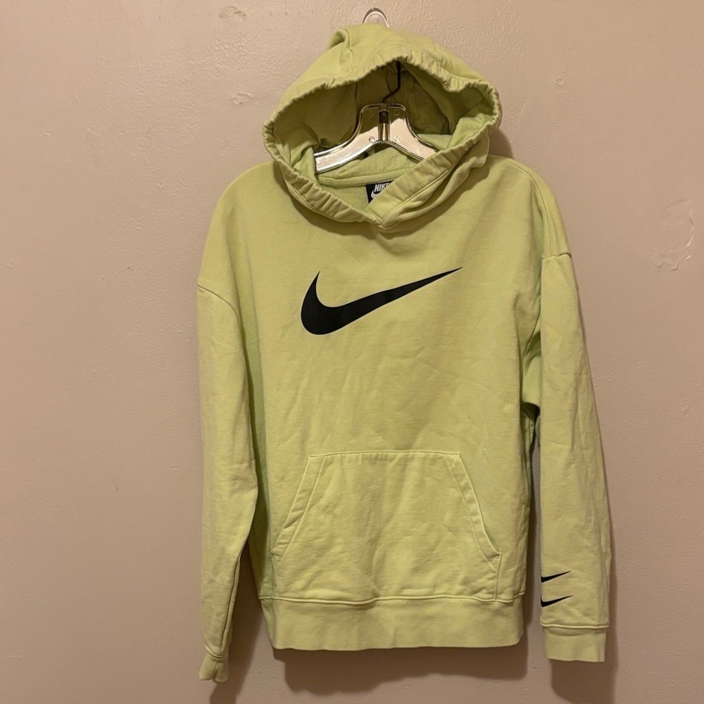 Nike Men's Green Hoodie with Black Swoosh